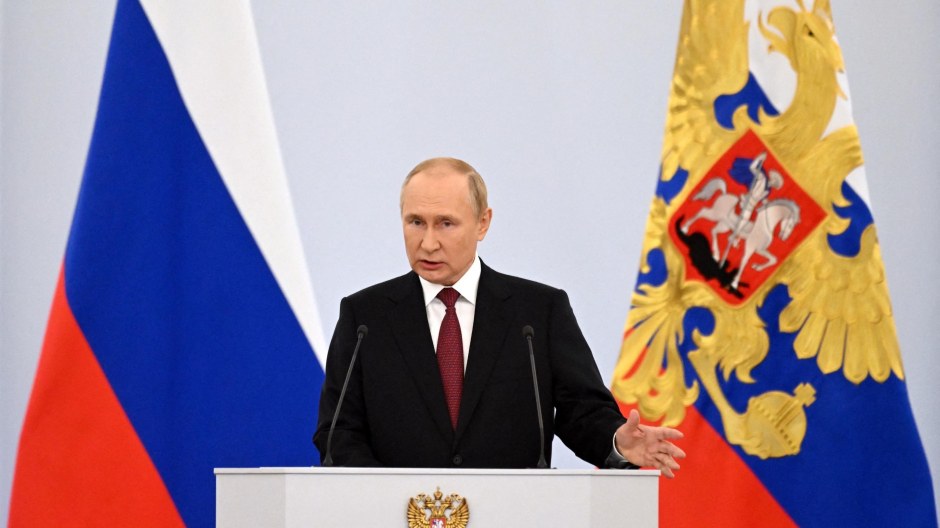 Vladimir Putin durante su discurso de anexión de los territorios ucranianos
