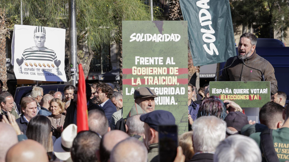 Abascal interviene en la manifestación convocada en Barcenola por Vox y el sindicato Solidaridad