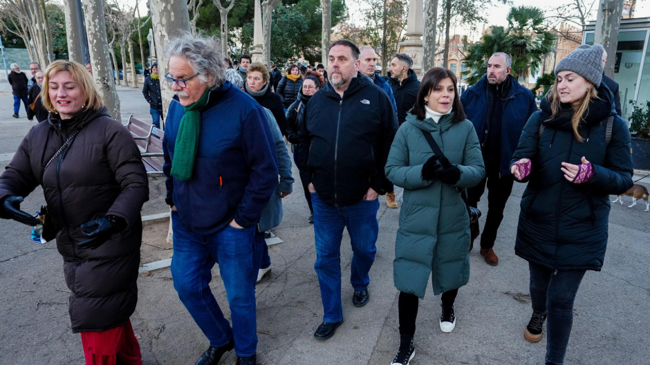 Junqueras, junto a otros líderes de ERC, a su llegada a la manifestación independentista