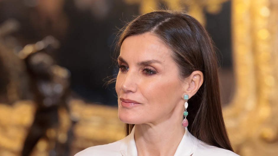 Spanish Queen Letizia Ortiz during a reception with the diplomatic corps accredited in Madrid on Wednesday , 25 January 2023.