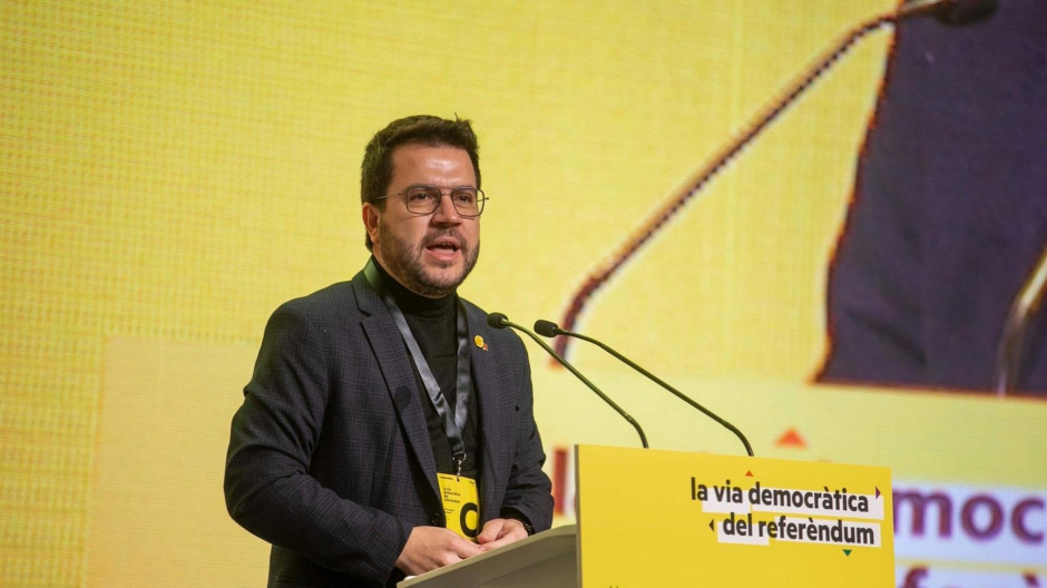 El presidente de la Generalitat, Pere Aragonès, interviene ante el 29 Congreso de ERC