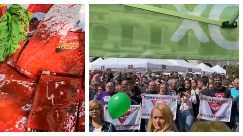 Hostigamiento y ataques con pintura roja en las carpas de Vox durante Sant Jordi