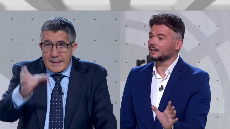 Patxi López (PSOE) y Gabriel Rufián (ERC) durante el debate a siete