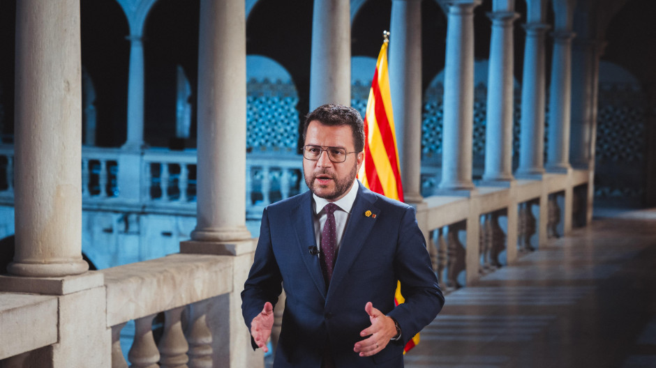 l presidente de la Generalitat, Pere Aragonès, durante su discurso por la Diada