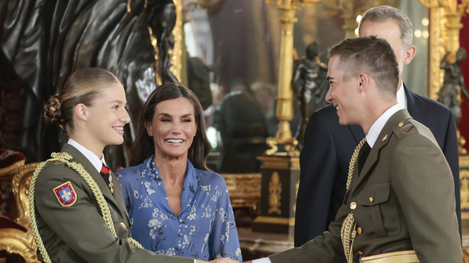 Spanish QUeen Letizia and Princess Leonor attending a reception at RoyalPalace during the known as Dia de la Hispanidad, Spain's National Day, in Madrid, on Thursday 12, October 2023.