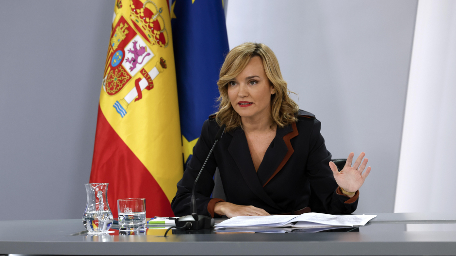 La ministra portavoz, Pilar Alegría, durante su comparecencia en la Moncloa