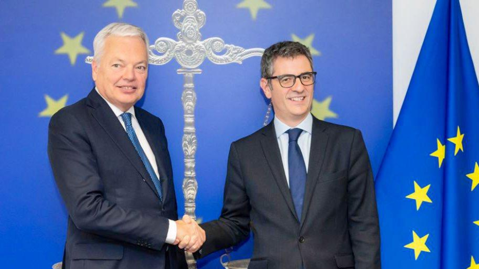 Imagen del encuentro entre el comisario Reynders y el ministro Bolaños en Bruselas