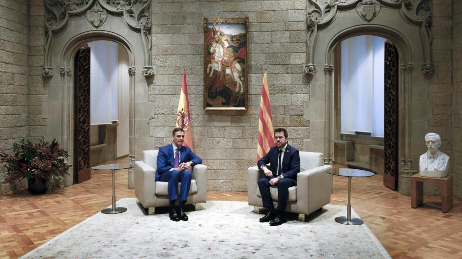 Pedro Sánchez y Pere Aragonés en el Palacio de la Generalidad