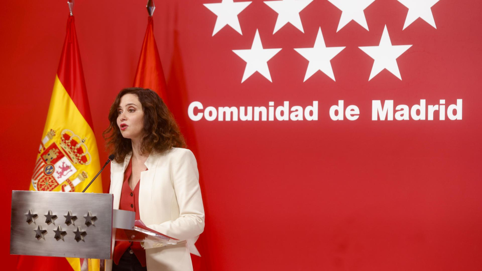 La presidenta de la Comunidad de Madrid, Isabel Díaz Ayuso, durante el balance de 2023