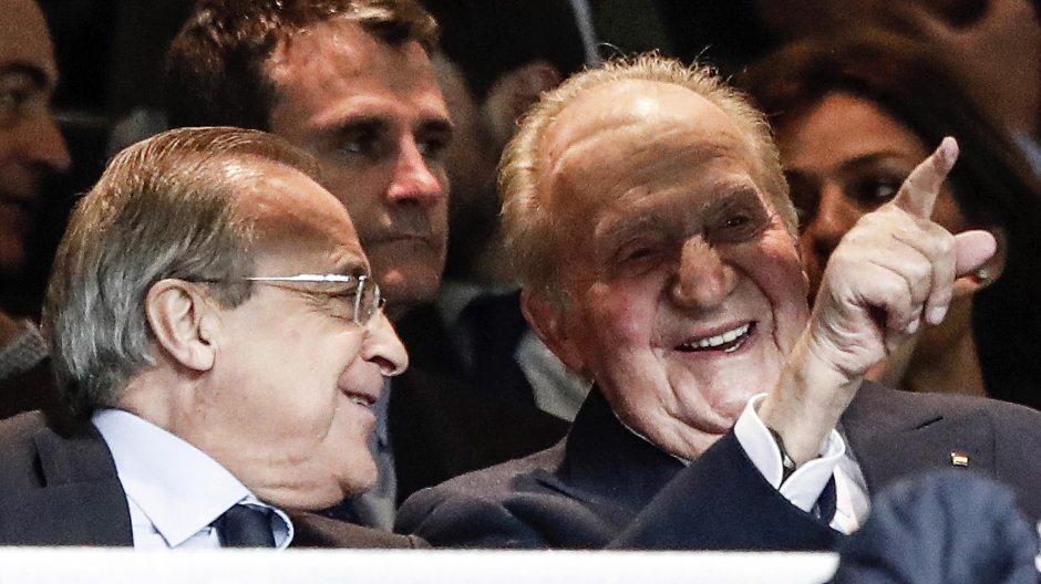 Emeritus Spanish King Juan Carlos I and Florentino Perez during Champions League at the SantiagoBernabeu stadium in Madrid, Spain, February 26, 2020 .
