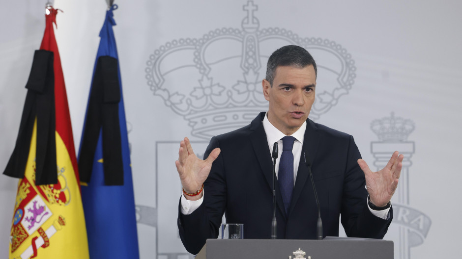 Pedro Sánchez, durante su comparecencia en la Moncloa