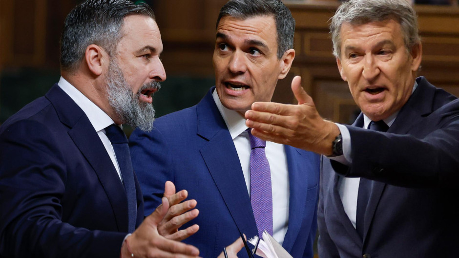 Fotomontaje de Pedro Sánchez, Santiago Abascal y Alberto Núñez Feijóo