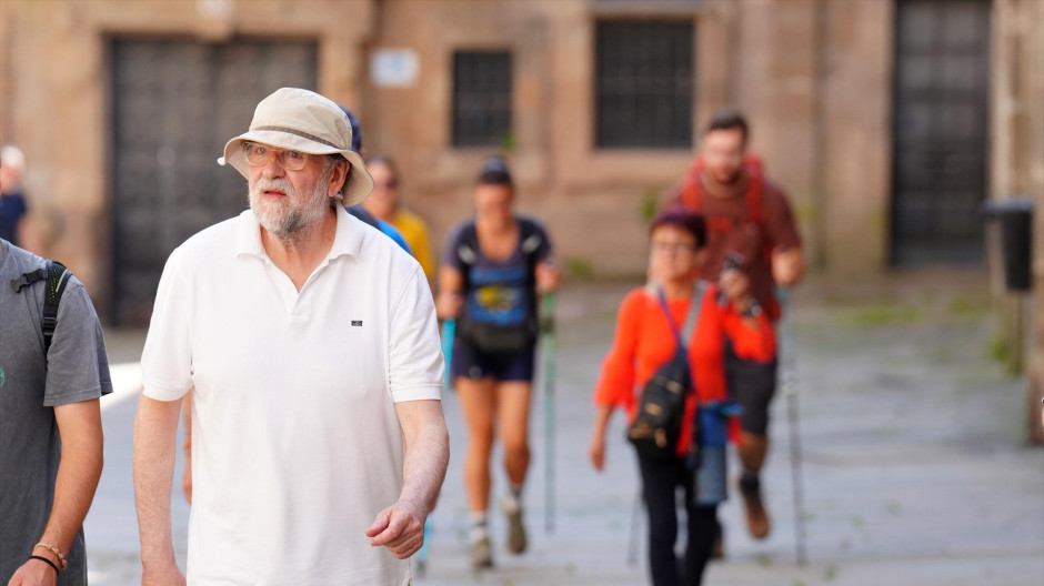 Mariano Rajoy llega a la plaza del obradoiro tras completar varias etapas del Camino de Santiago