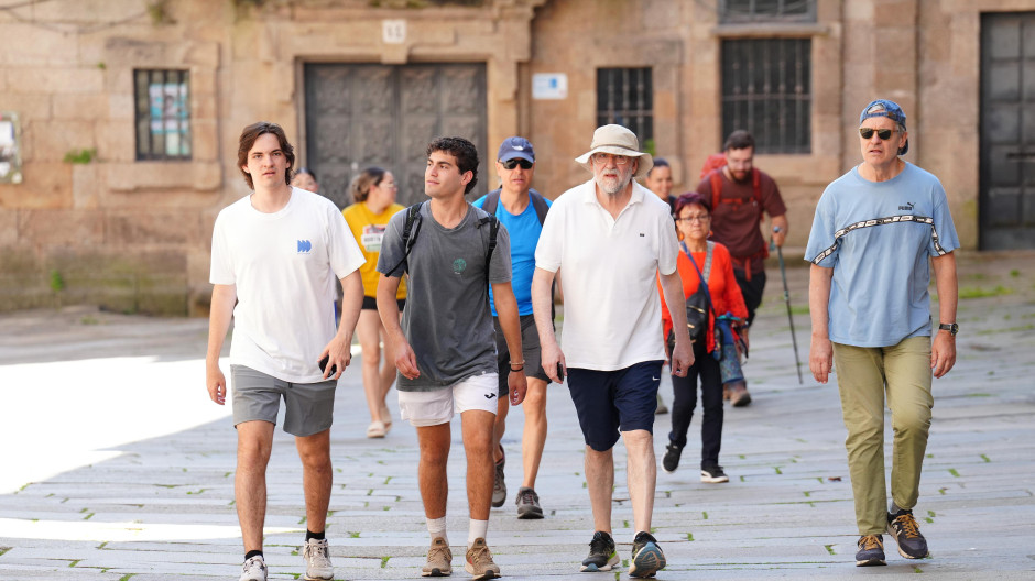 Mariano Rajoy llega a la plaza del obradoiro tras completar varias etapas del Camino de Santiago