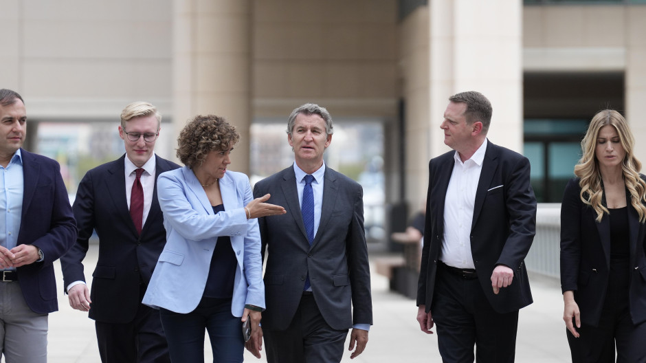 El presidente del PP, Alberto Núñez Feijóo, este jueves en Barcelona