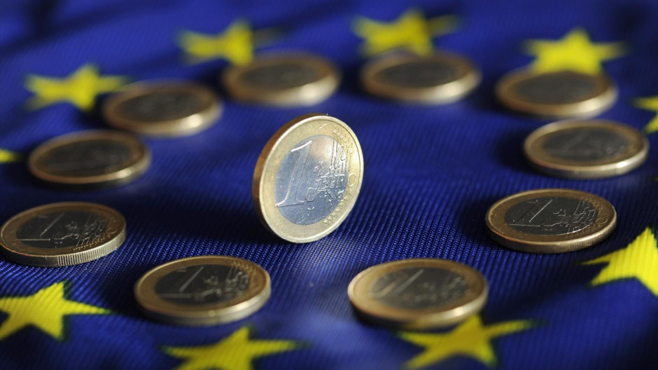 Monedas euro bandera UE