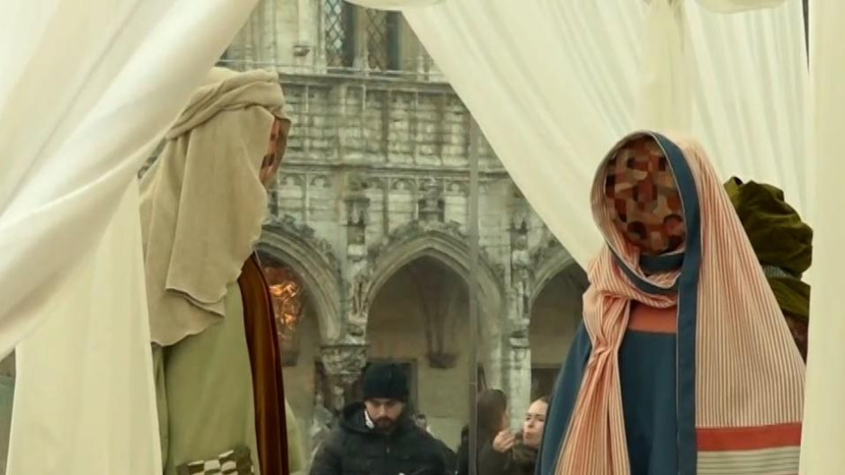 Detalle de los rostros en el Belén instalado en la Grand Place de Bruselas