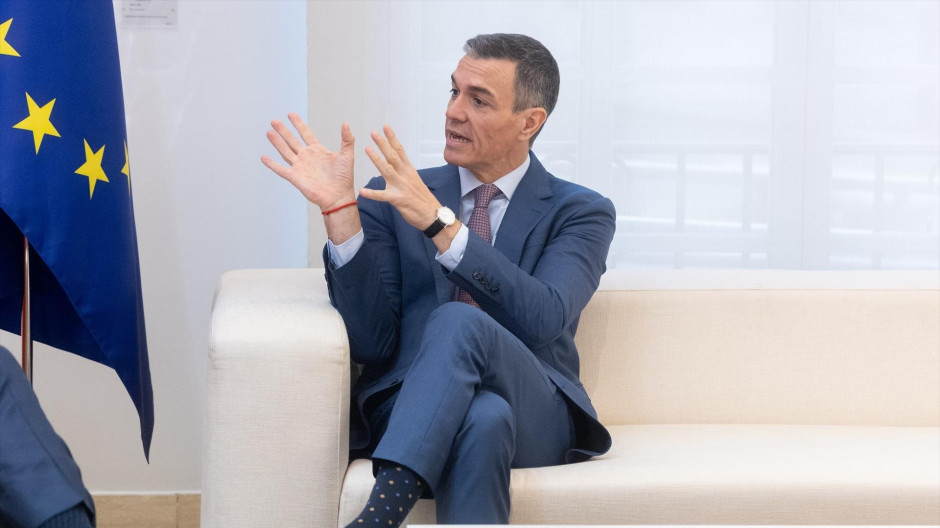 El presidente del Gobierno, Pedro Sánchez, este lunes en la Moncloa