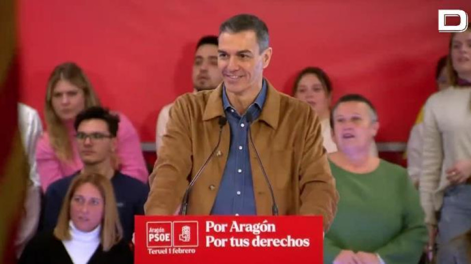Pedro Sánchez, durante el mitin en Teruel, donde le han insultado