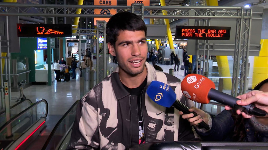 Carlos Alcaraz, en el aeropuerto Adolfo Suarez-Barajas