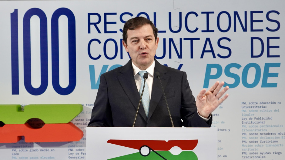 El presidente del PP de Castilla y León y candidato a la reelección al frente de la Junta, Alfonso Fernández Mañueco, este martes, en Valladolid