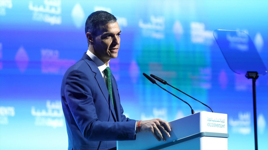 El presidente del Gobierno, Pedro Sanchez, interviene durante la reunión anual del World Government Summit, a 3 de febrero de 2026, en Dubái