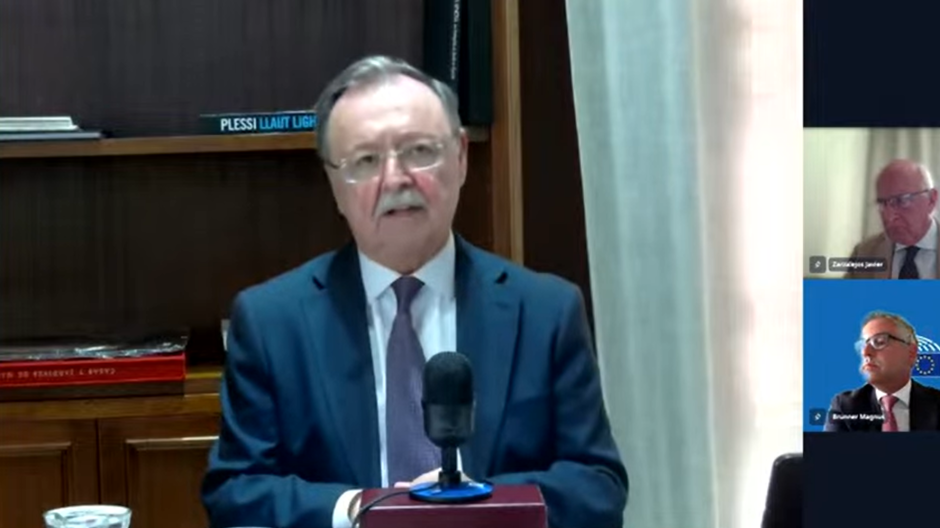 El presidente ceutí, Juan Jesús Vivas, en la reunión extraordinaria convocada por la Comisión de Libertades del Parlamento Europeo