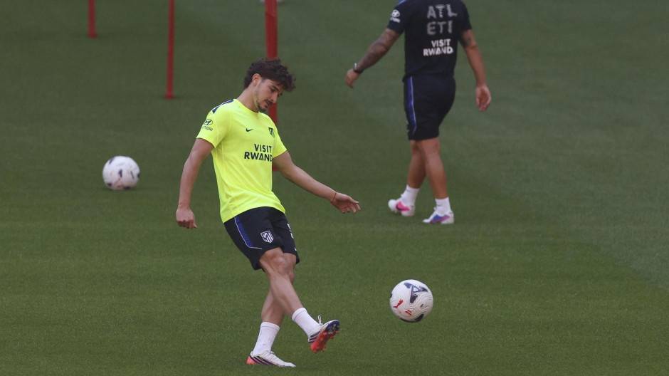 Julián Alvarez, en un entrenamiento reciente con el Atlético de Madrid