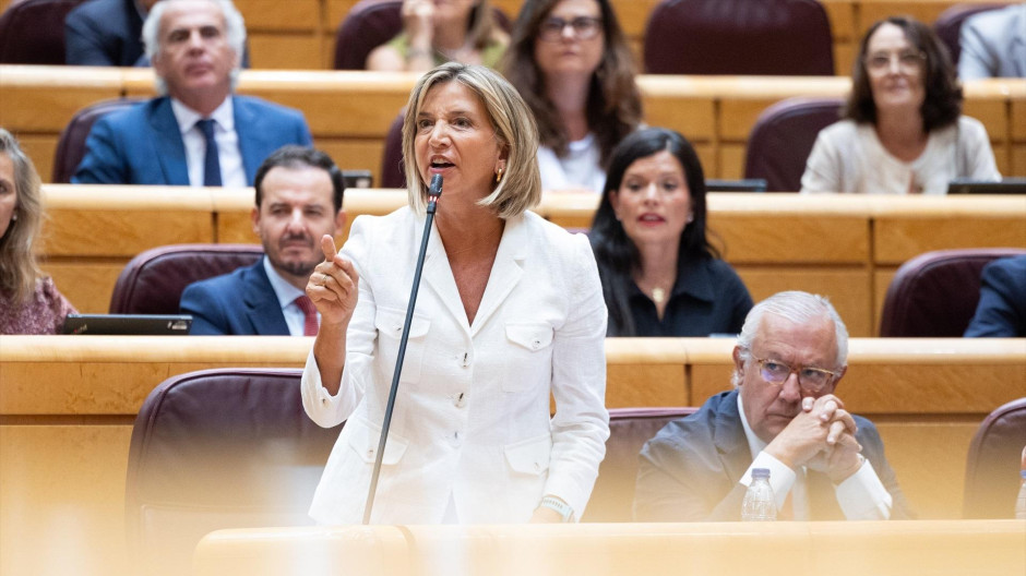 La portavoz del PP en el Senado, Alicia García, interviene durante una sesión plenaria en el Senado