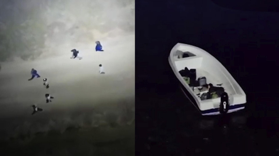 Imágenes de dron interceptando en tierra a inmigrantes recién llegados en patera