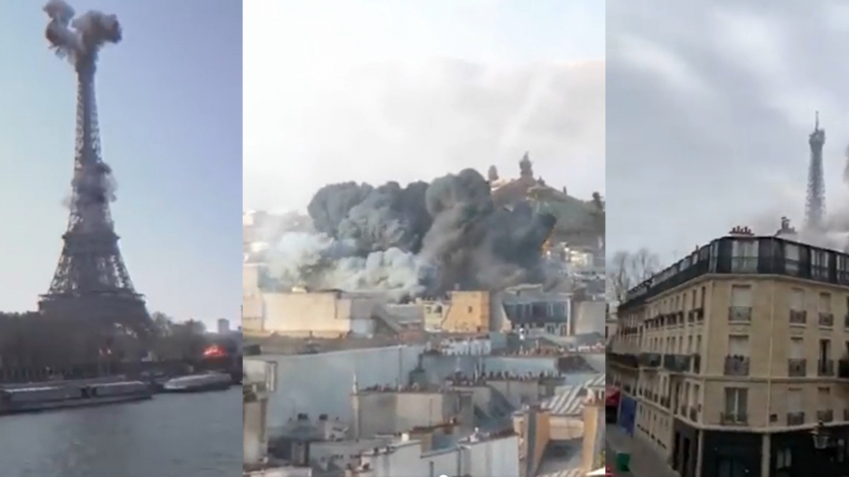Capturas de pantalla del falso vídeo simulando un bombardeo en París que se ha difundido desde Ucrania