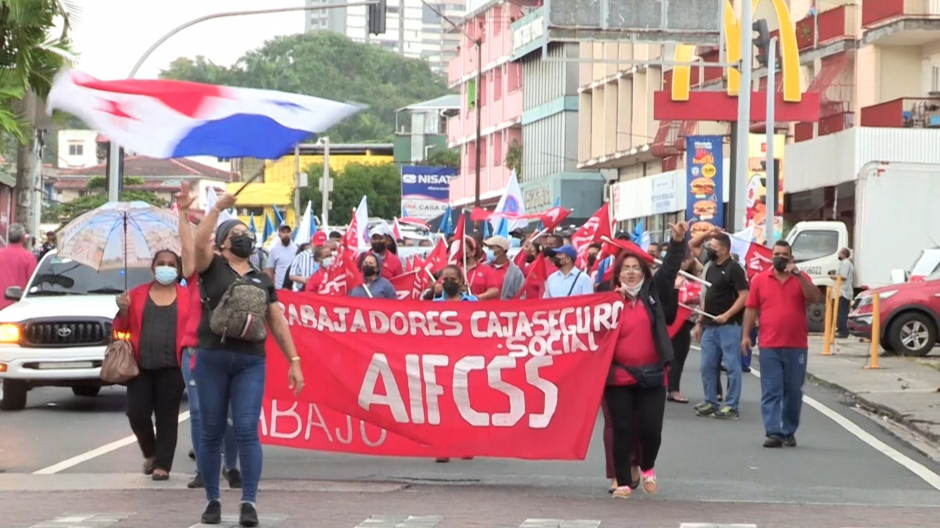 Manifestación de líderes sindicales panameños