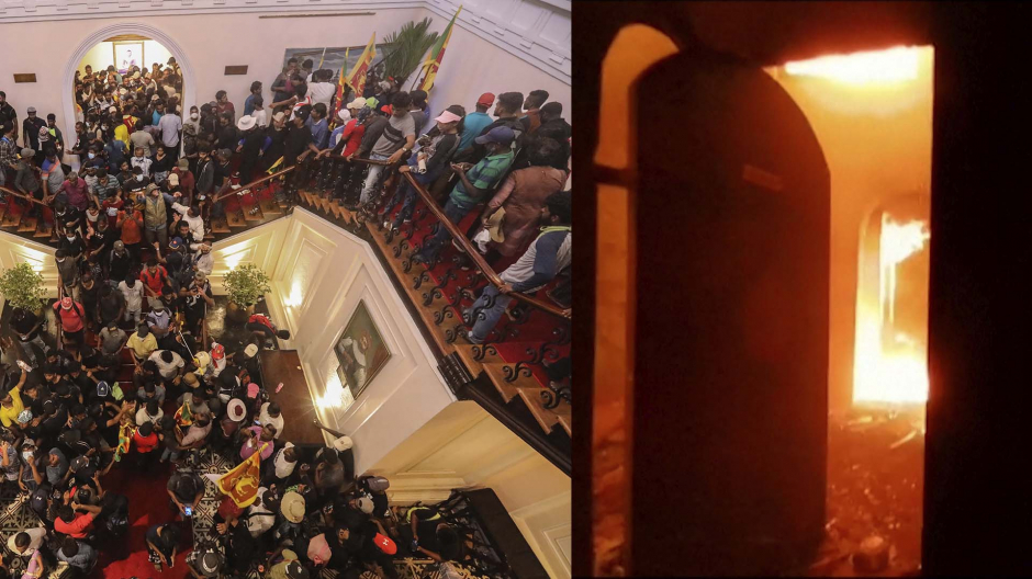 Las imágenes que deja el incendio y asalto al interior de la residencia presidencial de Sri Lanka