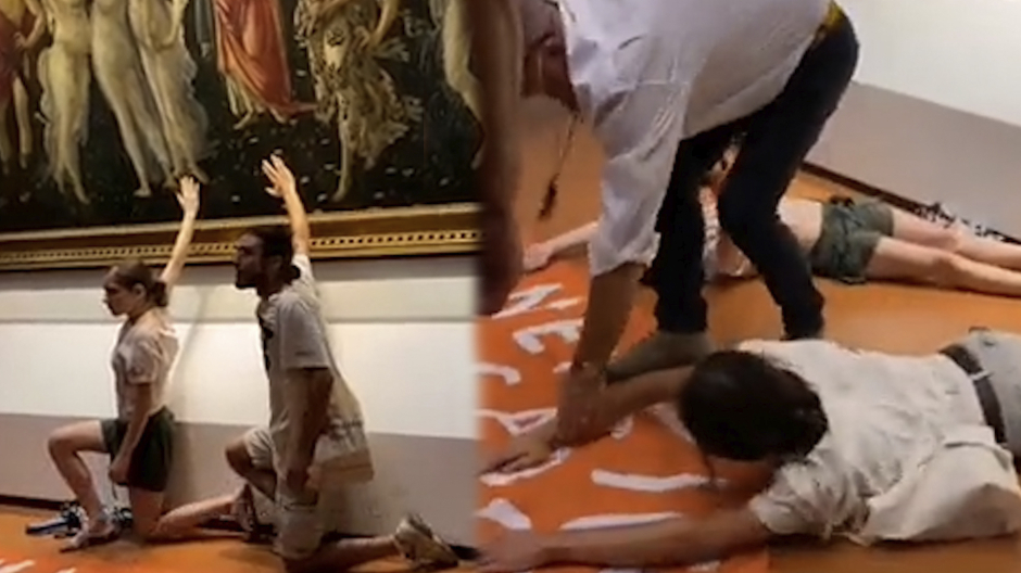 Detenidos por pegarse con pegamento a un cuadro de Botticelli para protestar por el cambio climático
