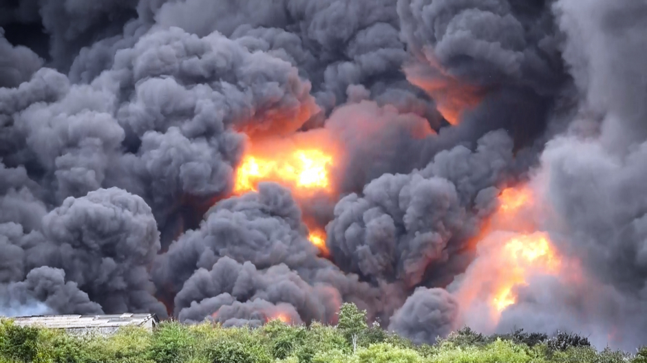 Imagen del incendio en la zona industrial de Matanzas, Cuba