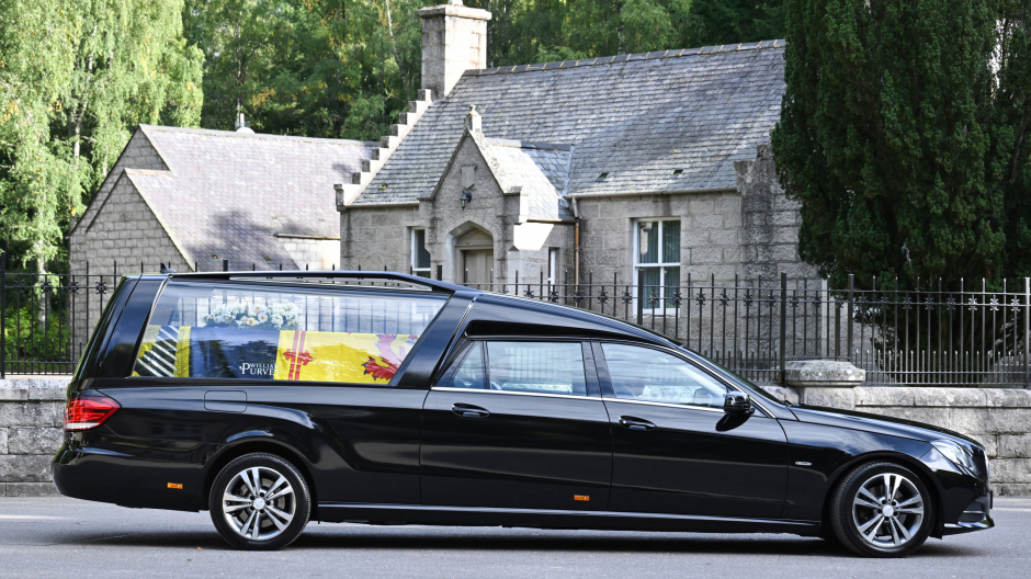 Mandatory Credit: Photo by Tim Rooke/Shutterstock (13381619d)
The coffin of Queen Elizabeth II passes through Balmoral on its way to Palace of Holyroodhouse.
Queen Elizabeth coffin procession from Balmoral to Edinburgh, Scotland, UK - 11 Sep 2022 *** Local Caption *** .