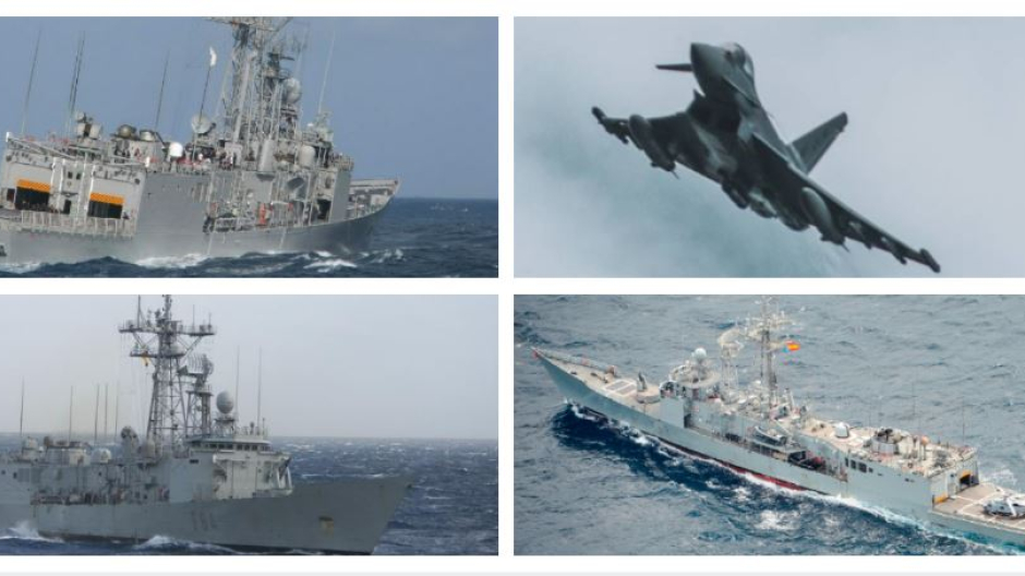 Despliegue de la Armada en el Golfo de Cádiz, con tres fragatas, un buque de aprovisionamiento, Eurofighters y C-101