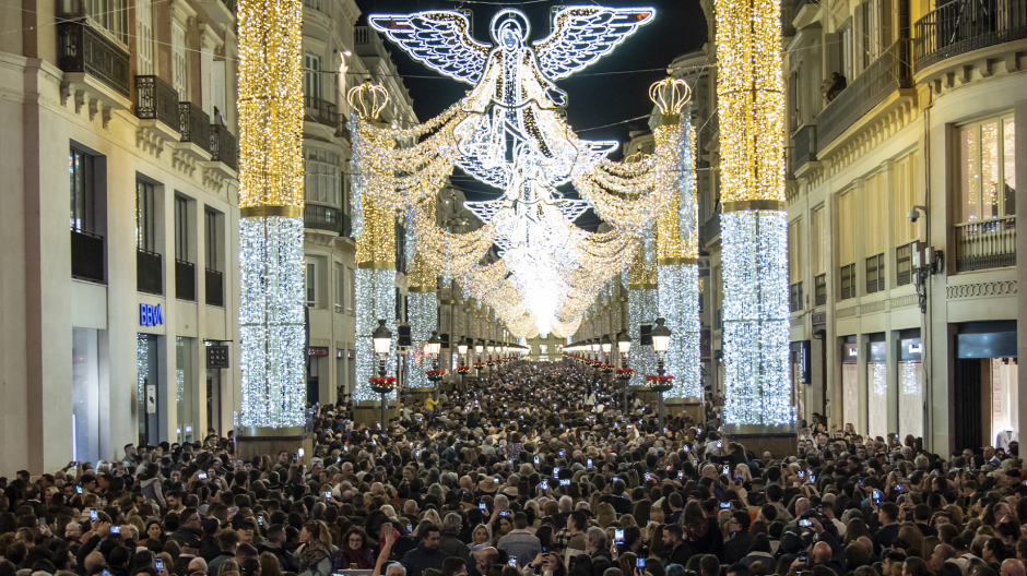 Imagen del encendido de las luces de Navidad, Málaga
