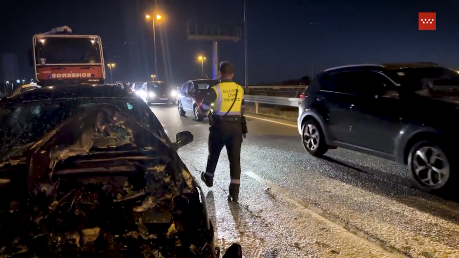 Imagen de uno de los turismos afectados en el accidente, Madrid