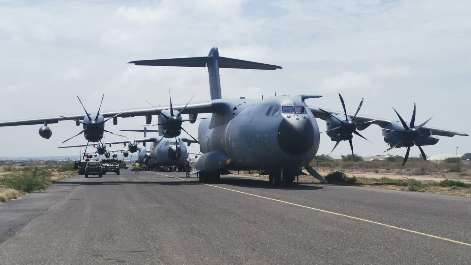 Uno de los aviones A-400M que ha participado en la evacuación de la colonia española en Sudán