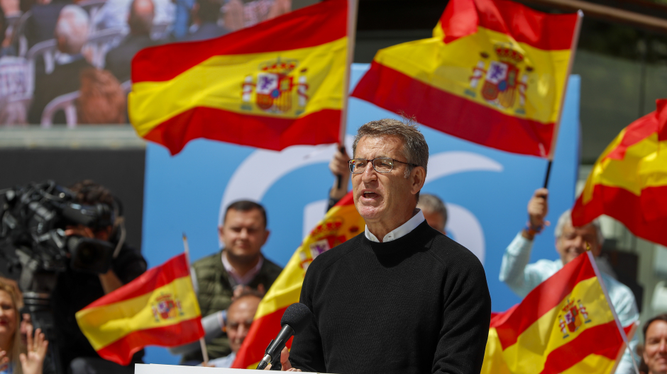 El líder del PP, Alberto Núñez Feijóo, durante un mitin en Zaragoza