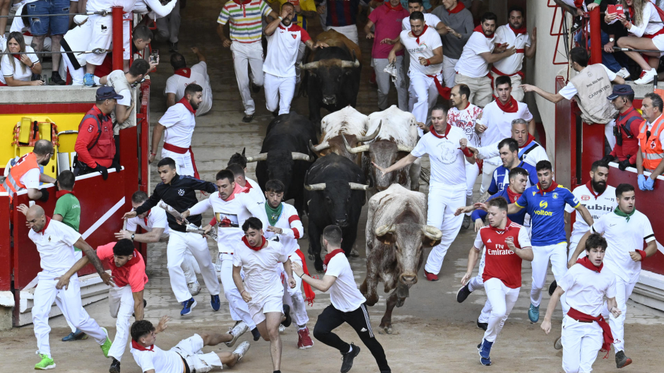 Los toros de Fuente Ymbro entran en la plaza de toros de Pamplona