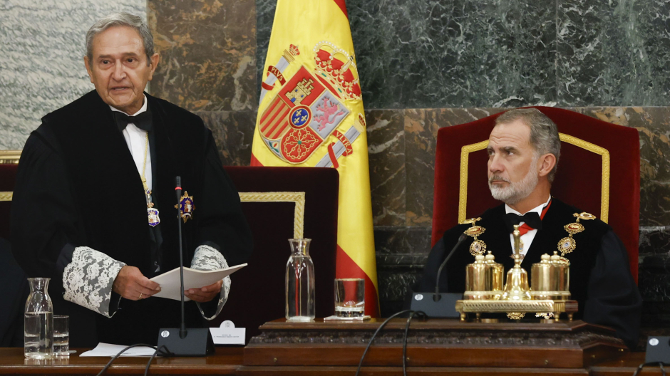 El presidente interino del Supremo, Francisco Marín Castán, en su discurso ante el Rey Felipe VI, en la apertura del Año Judicial 2023-24