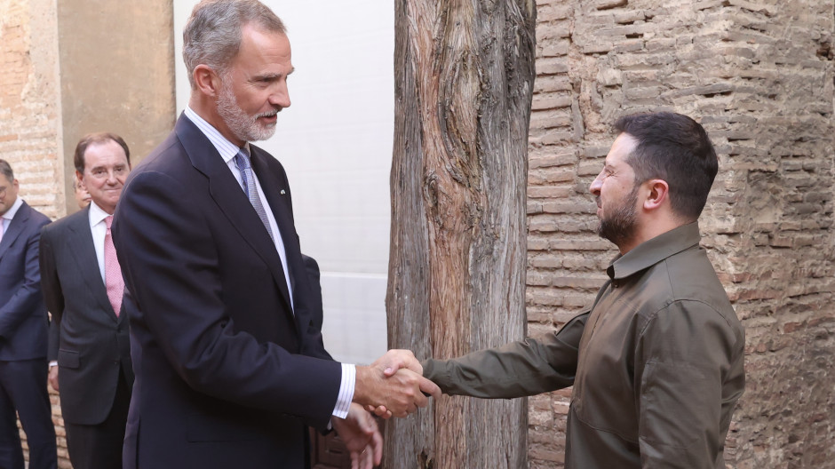 Felipe VI en su encuentro con el presidente de Ucrania Volodimir Zelenski