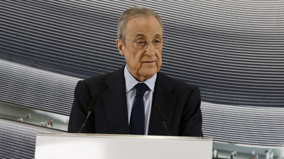 El presidente Del Real Madrid, Florentino Perez durante su discurso navideño