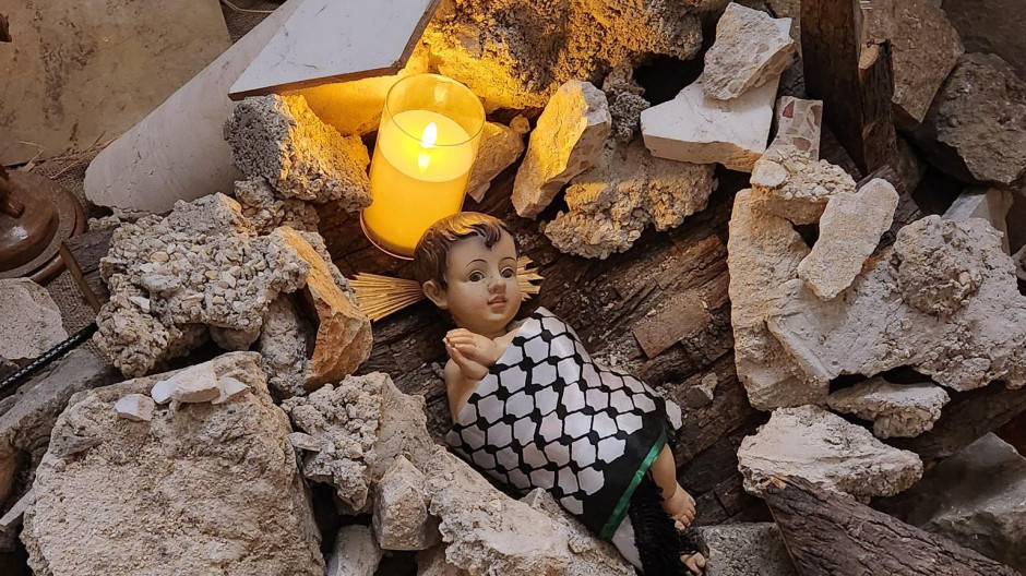 Un Niño Jesús entre ruinas como las víctimas en Gaza: «Vemos a Cristo en cada niño»