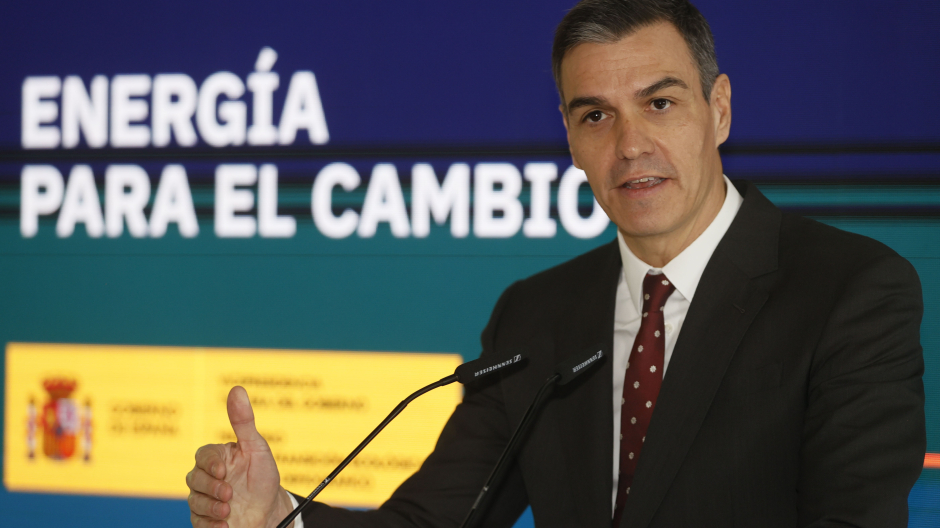 Pedro Sánchez, durante su intervención en la visita a la feria Genera, de la Unión Española Fotovoltaica (UNEF)