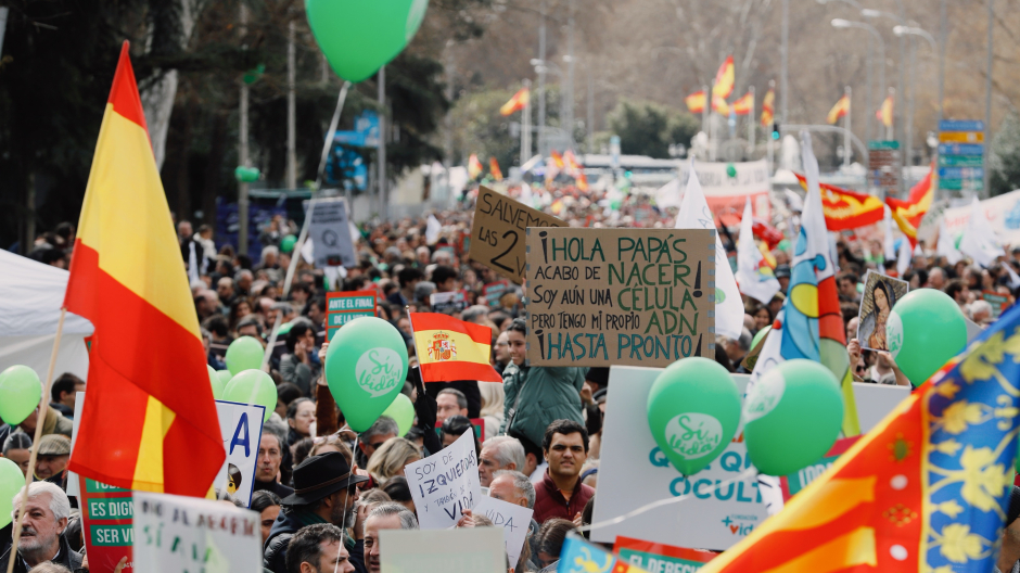 La plataforma Sí a la Vida ha convocado este domingo una marcha en Madrid bajo el lema 'Sí a la vida humana'