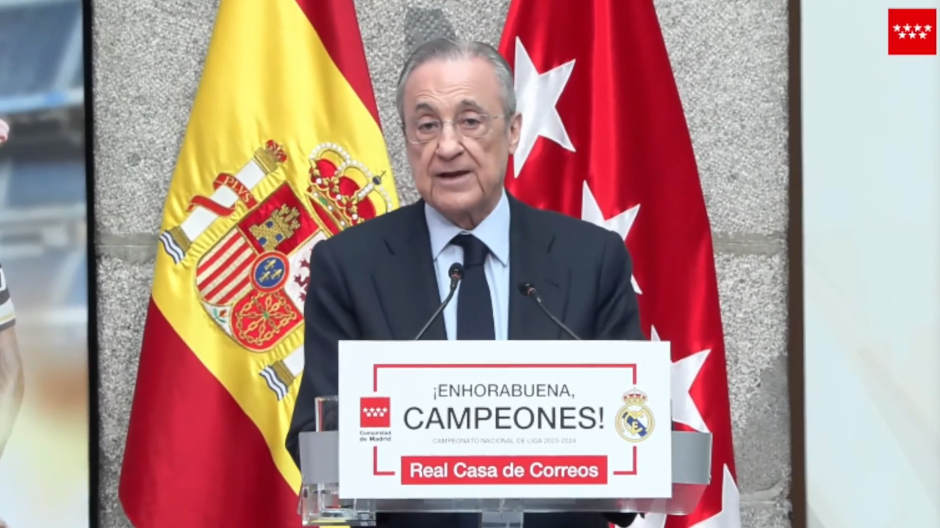 Florentino Pérez en su discurso durante la celebración del título de Liga del Real Madrid