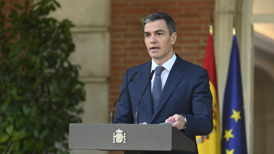 Pedro Sánchez, durante la comparecencia para reconocer el Estado de Palestina